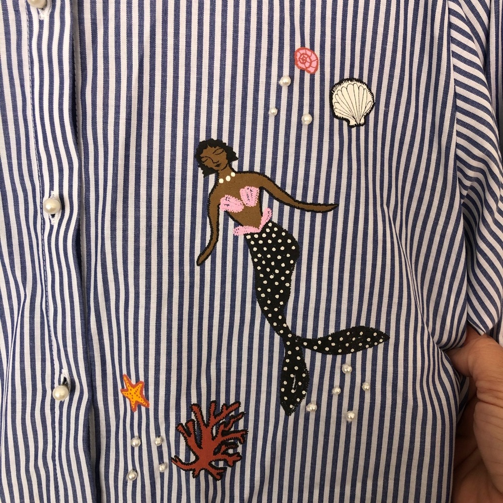 Zara striped blouse with mermaid and pearl detail